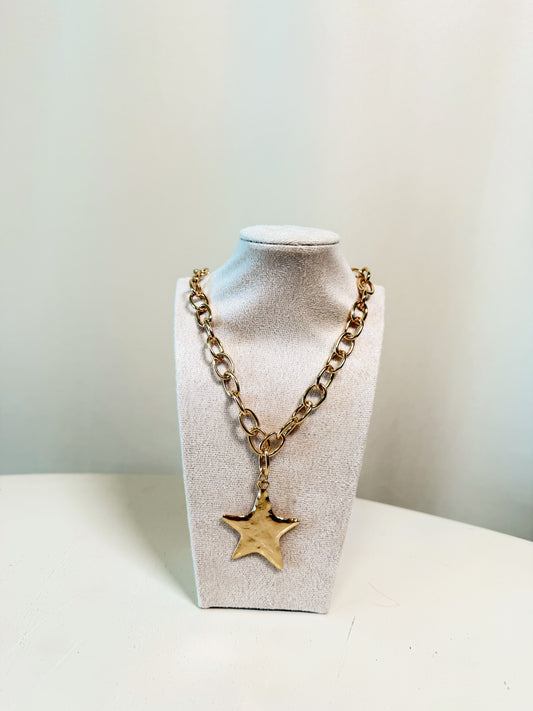 Metal Star Charm Pendant Chunky Chain Necklace