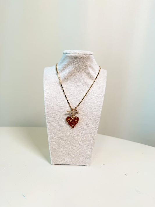 Hammered Metal Heart Pendant Toggle Necklace: Gold