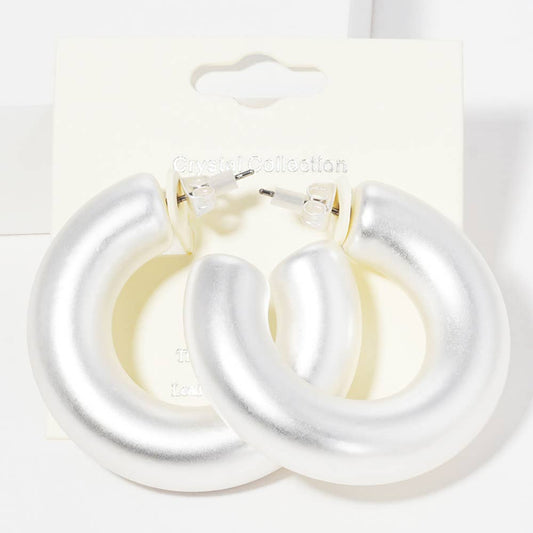 Modern Minimalist Thick Open Hoop Earrings
: Matte Silver