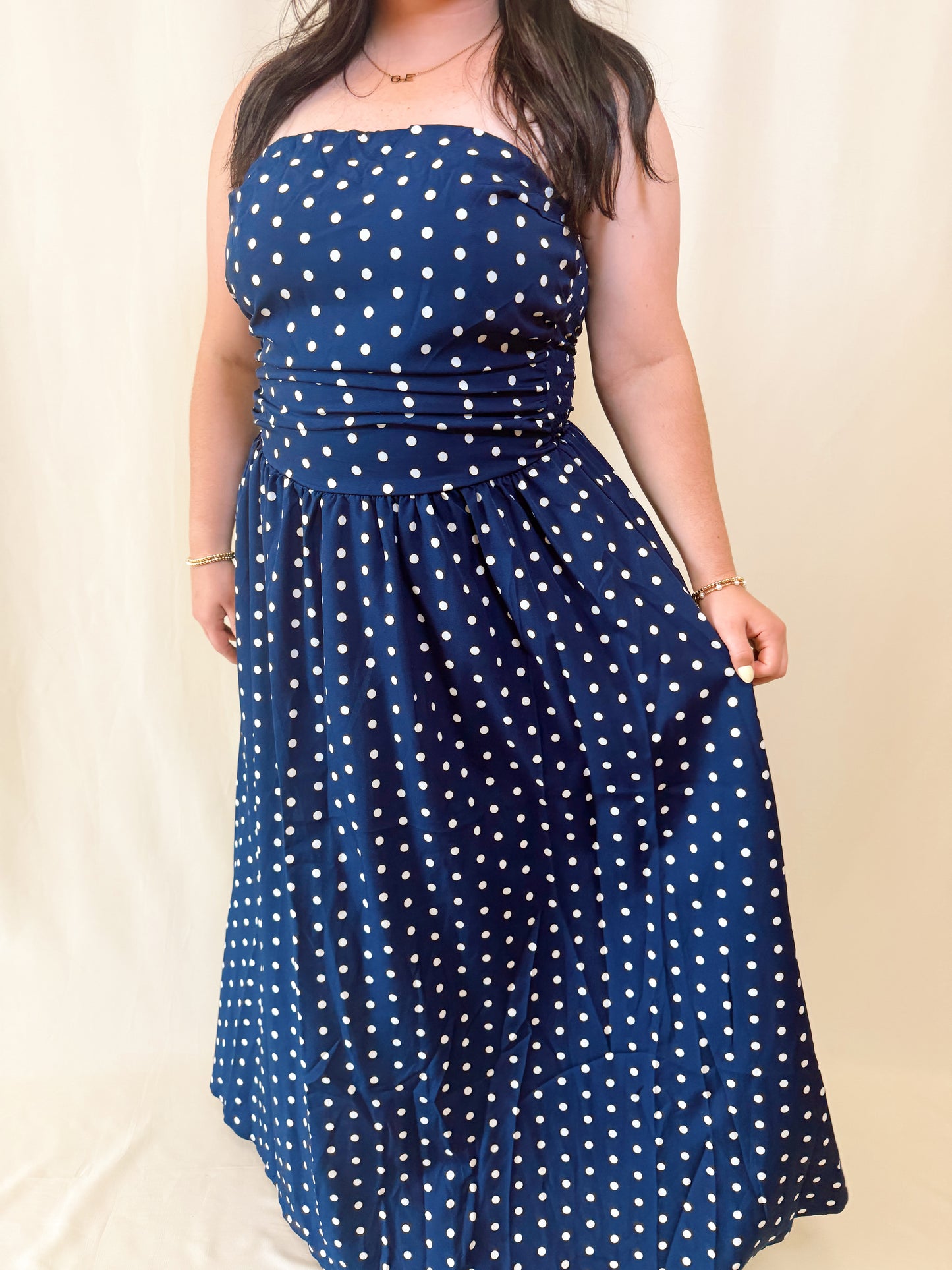Strapless Polka Dot High Waist Maxi Dress