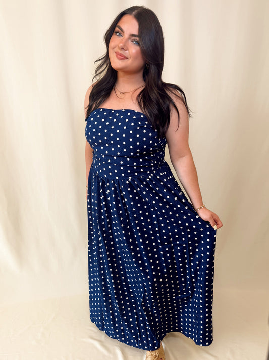 Strapless Polka Dot High Waist Maxi Dress